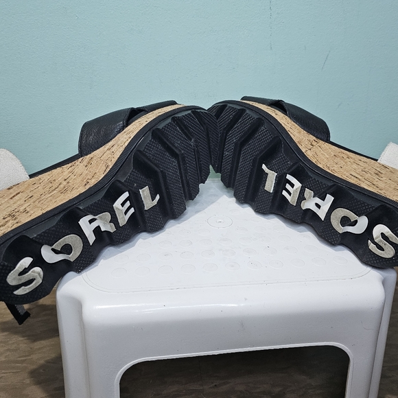 SOREL Joanie II Hi Ankle Lace Up Black Leather Wedge Sandals sz 10 - Picture 12 of 12